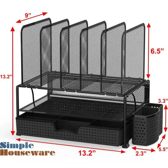 Simple Houseware Mesh Desk Organizer with Sliding Drawer, Double Tray and 5 Upright Sections, Black {6}