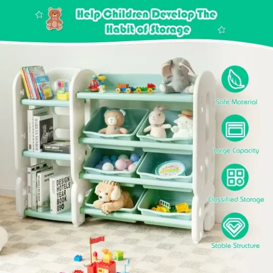 Kids Toy Storage Organizer with Bins and Multi-Layer Shelf for Bedroom Playroom Green {3}