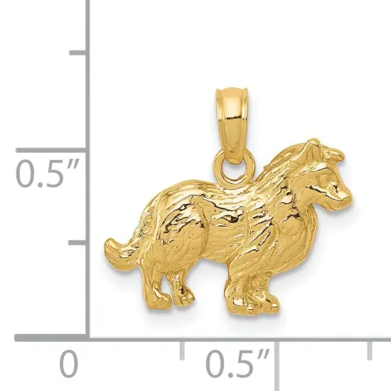 14K Yellow Gold Collie Dog Charm Doggy Pendant Jewelry 15mm x 17mm {4}
