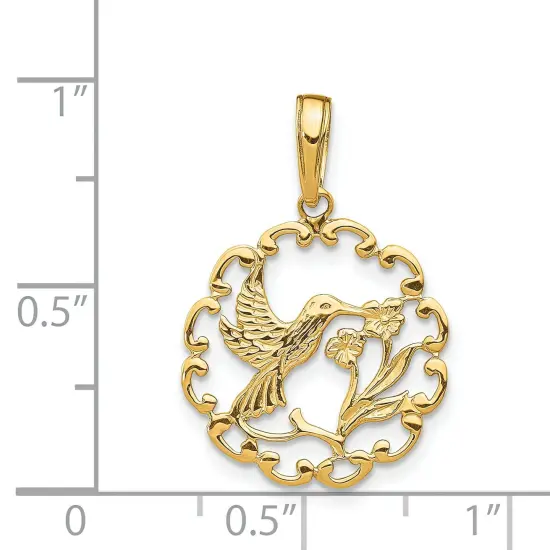 14K Gold Hummingbird Flower In Frame Pendant Charm Jewelry 23 x 16 mm {3}