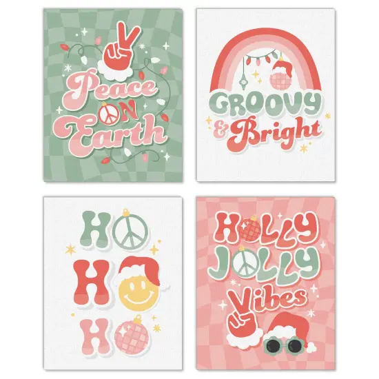 Big Dot of Happiness Groovy Christmas - Unframed Pastel Holiday Linen Paper Wall Art - Set of 4 - Artisms - 8 x 10 inches {1}