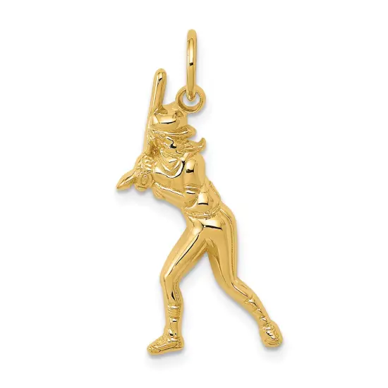 14K Gold Female Baseball Batter Charm Pendant Jewelry 28 x 11 mm {1}