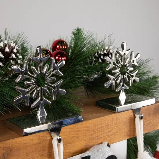 Northlight Set of 2 Solid Silver Snowflake Cutout Christmas Metal Stocking Holders 6.5" {3}