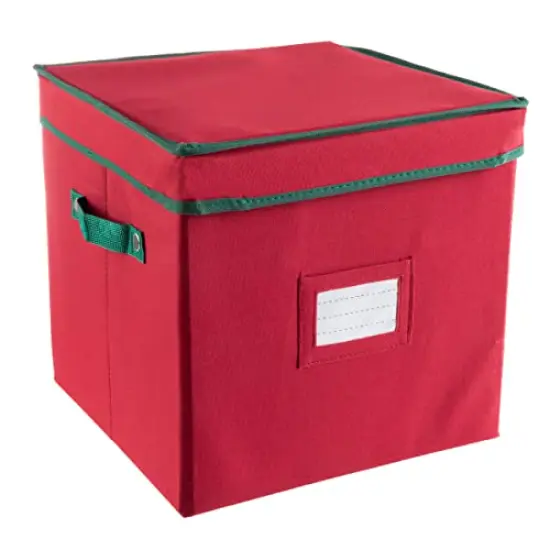 Christmas Box with Adjustable Dividers and Lid Ornaments Storage, Red {6}