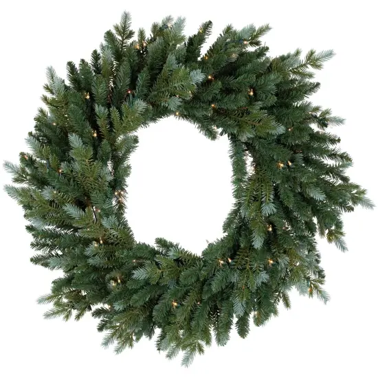 Northlight Real Touch&trade;️Pre-Lit Artificial Blue Spruce Christmas Wreath - 24" - Clear Lights Green {1}