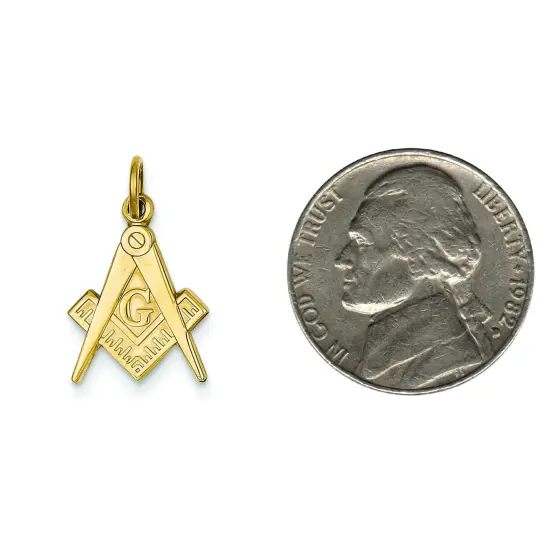 14K Yellow Gold Free Mason Symbol Charm Masonic Pendant Jewerly 20mm x 11mm {2}