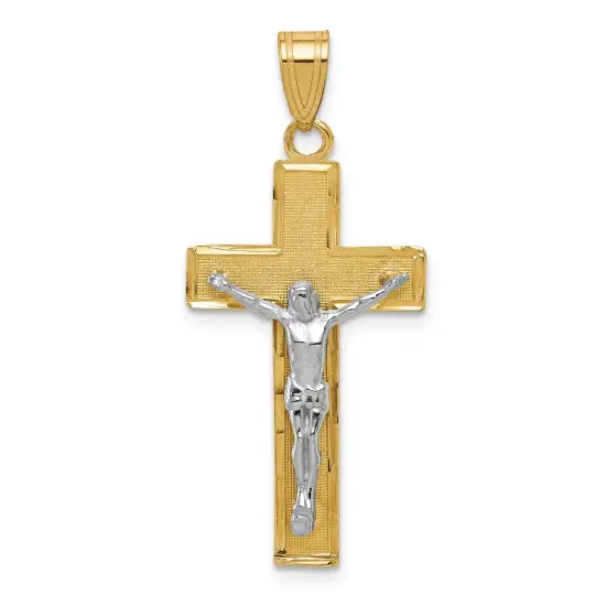 14K Two Tone Gold Diamond Cut Crucifix Pendant Charm Jewelry 36 x 16 mm {1}