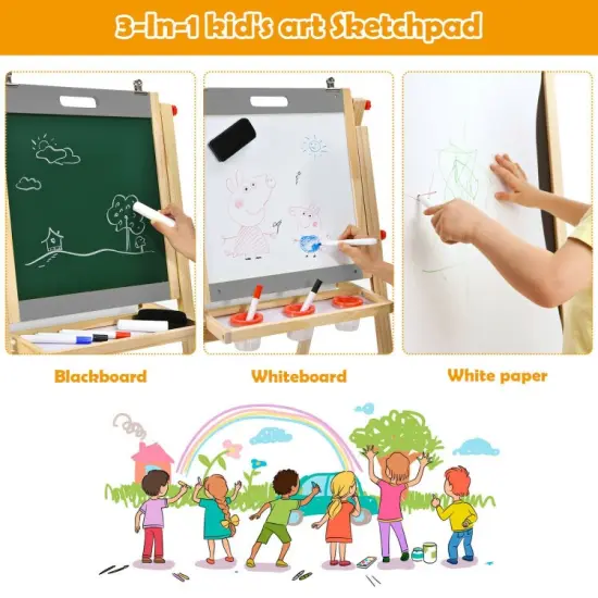 Kids Art Easel with Paper Roll Double Sided Chalkboard and Whiteboard {4}