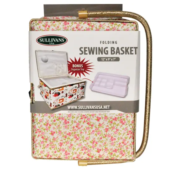 Folding Sewing Basket Floral - pink/white {5}