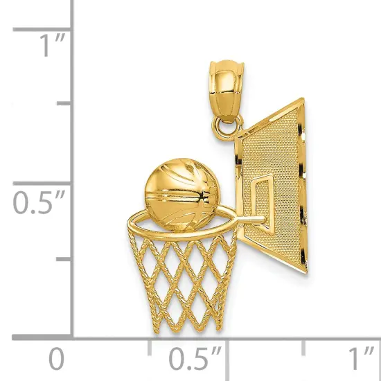 14K Gold Basketball in Hoop Charm Pendant FindingKing 22 X 15mm Jewerly {4}