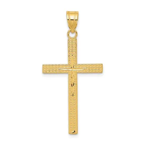 14K Gold Diamond Cut Latin Cross Pendant Charm Jewelry 41 x 20 mm {1}