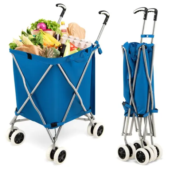Folding Shopping Utility Cart with Water-Resistant Removable Canvas Bag-Blue {1}