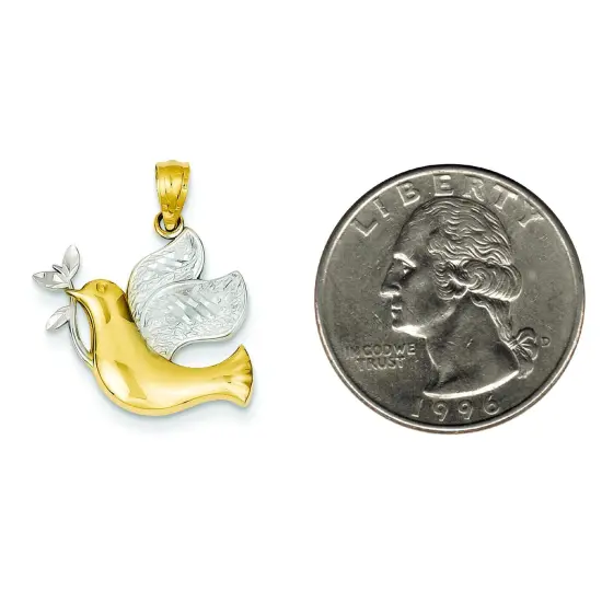 14K Two Tone Gold Holy Spirit Dove Charm Religious Jewerly 22mm x 20mm {2}