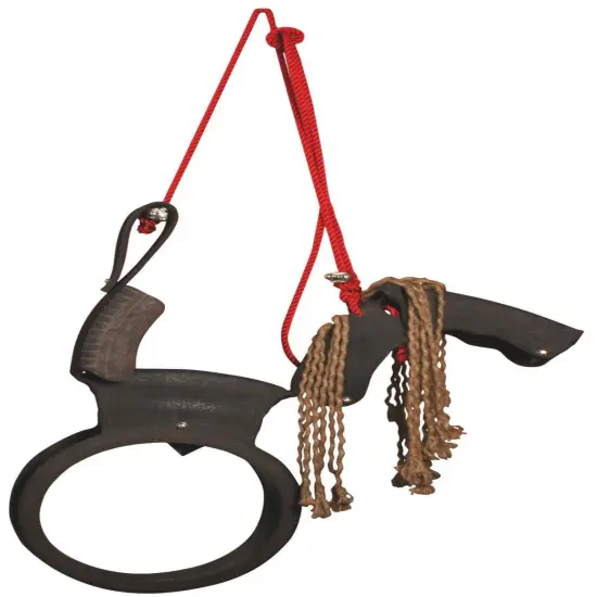 Esschert Design 5' Black and Red Horse Rope Mane Tire Swing with Rope Tie {1}