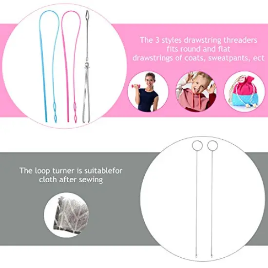 6 Pieces Sewing Loop Kit, Include Loop Turner Hook Flexible Drawstring Threader Metal Tweezers Long Loop Turner Tool with Latch for Fabric Belts Strips DIY Knitting Accessories {4}