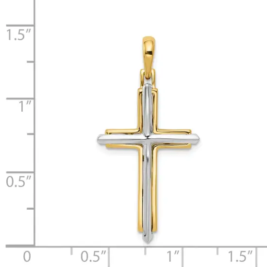 14K Two Tone Gold Cross Pendant Charm Jewelry 35mm x 18mm {2}