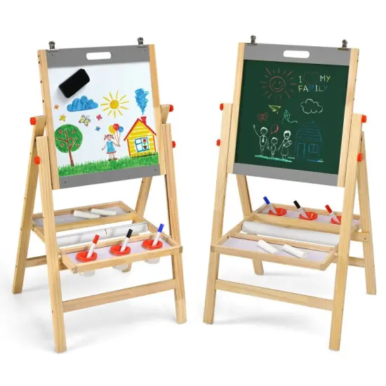 Kids Art Easel with Paper Roll Double Sided Chalkboard and Whiteboard {1}
