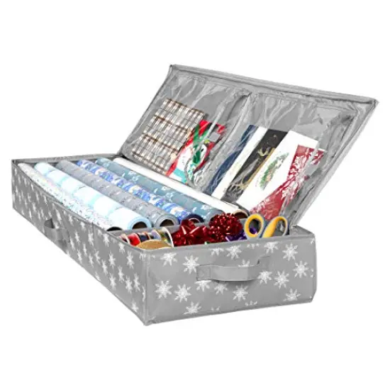 Storage Container &ndash; Fits up to 27 Rolls 1 3/8&rdquo; Diam. - Underbed Gift Wrap Organizer Bags, Wrapping Paper Rolls, Ribbon, and Bows - Under Bed- Durable Material 600D - Up to 40" Rolls {1}