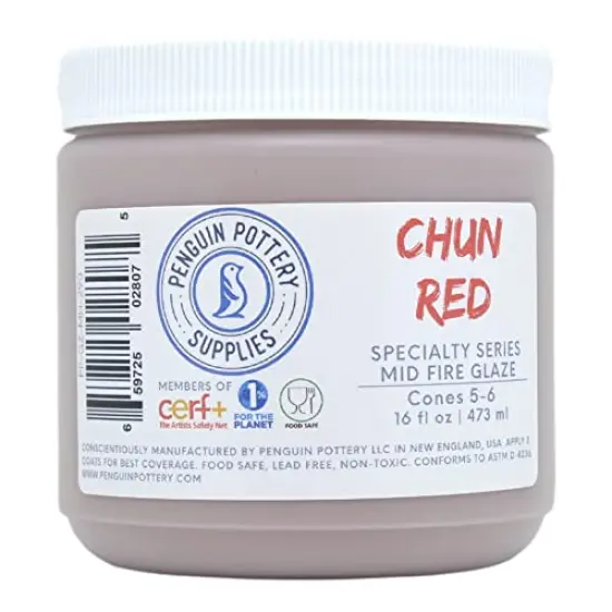 Penguin Pottery - Specialty Series - Chun Red - Mid Fire Glaze, High Fire Glaze, Cone 5-6 for Mid Fire Clay, High Fire Clay - Ceramic Glaze Pottery (1 Pint | 16 oz | 473 ml) {6}