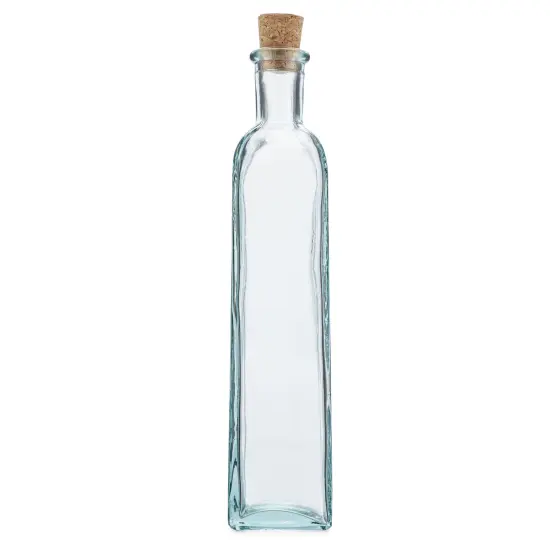 Green Glass Bottle with Cork, Square - 10 oz Capacity {1}