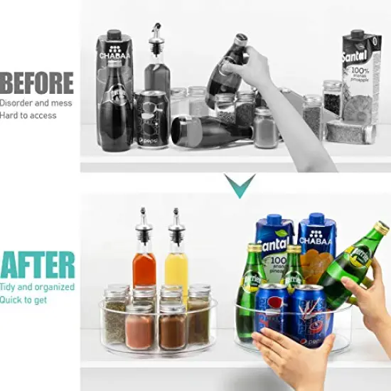 2 Pack Round Plastic Clear Rotating Turntable Organization & Storage Container Bins for Cabinet, Pantry, Fridge, Countertop, Kitchen - Spinning Organizer for Spices, Condiments {3}