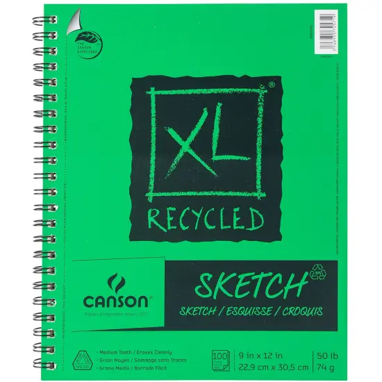 Canson XL Recycled Side Spiral Sketch Paper Pad 9"X12"-100 Sheets {1}