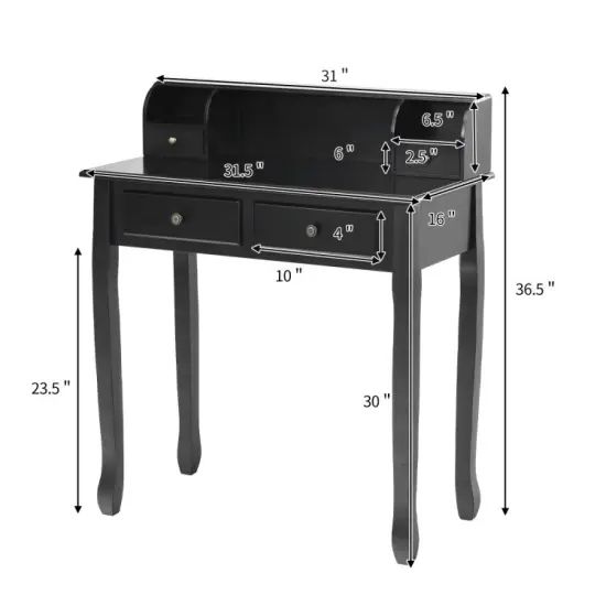 2-Tier Home Computer Desk with 4 Storage Drawers and Removable Tabletop Black {6}