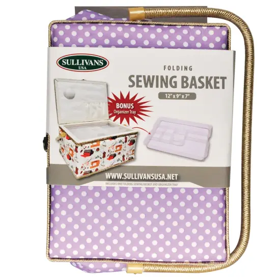 Folding Sewing Basket Dots - purple/white {5}