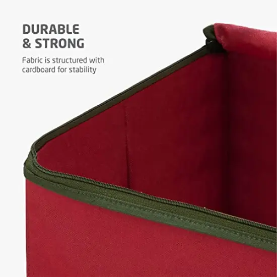 Christmas Ornament Storage Box with Dual Zipper Closure - Box Contributes Slots for 64 Holiday Ornaments 3-Inch, Xmas Decorations Accessories, Made of Nonwoven Tear-Proof Material, Red {3}