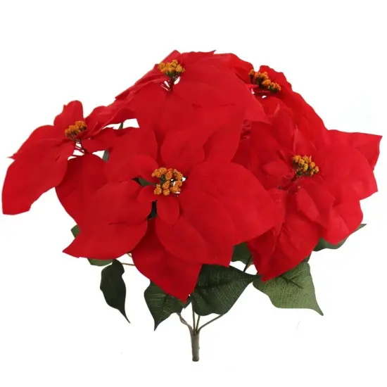Vibrant Red Poinsettia Bush 20" - Festive Artificial Flower for Christmas Decor {1}