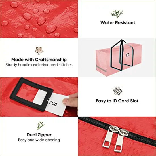 BALEINE 7.5 ft Christmas Tree Storage Bag, Heavy Duty Extra Large Artificial Christmas Tree Bag with Reinforced Handles and Dual Zippers Wide Opening (Red, 7.5 ft) {4}