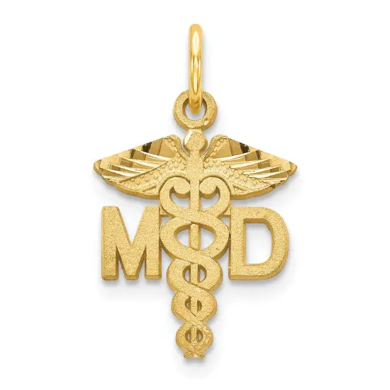 14K Gold MD Caduses Charm Doctor Pendant FindingKing Jewerly 21mm x 12mm {1}