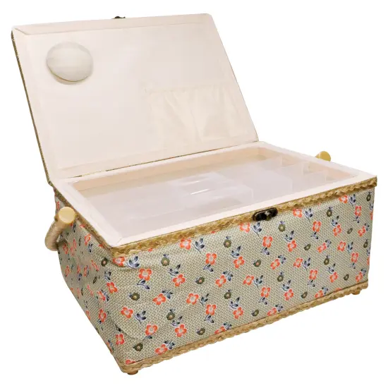 Folding Sewing Basket Floral - tan/pink {2}