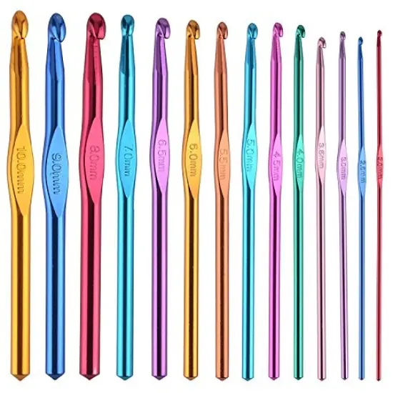 14 pcs Multicolor Aluminum Crochet Hooks Knitting Needles Craft Yarn 2-10mm &hellip; {1}