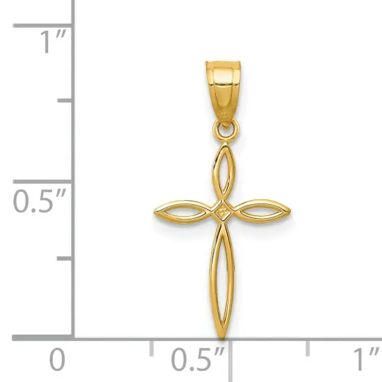14K Yellow Gold Cross Pendant Charm Religious Jewerly 24mm x 12mm {5}