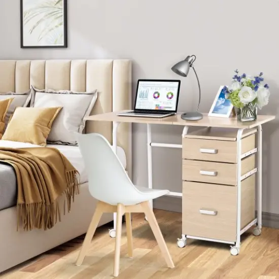 Folding Computer Laptop Desk Wheeled Home Office Furniture Natural {2}