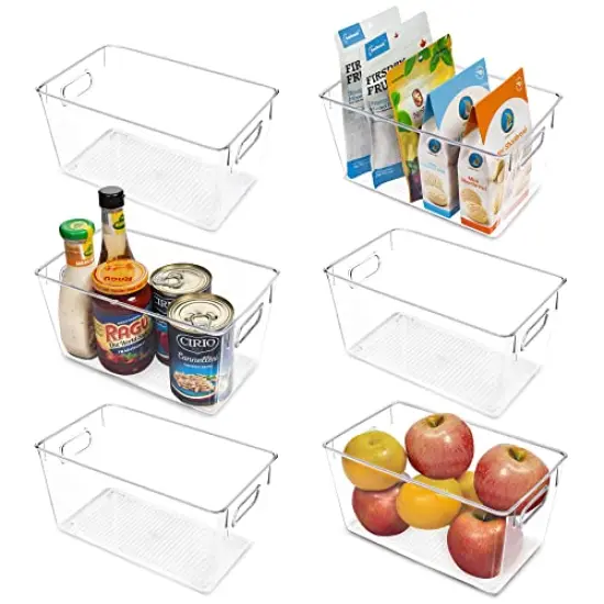 Vtopmart Clear Plastic Pantry Organizer Bins, 6 PCS Food Storage Bins with Handle for Refrigerator, Fridge, Cabinet, Kitchen, Countertops, Cupboard, Freezer Organization and Storage, BPA Free, Medium {1}