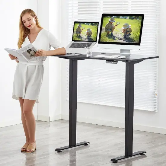 Electric Computer Standing Desk with Height Adjustable and Cable Management Hole Black {2}