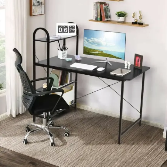 48-Inch Reversible Computer Desk with Storage Shelf Black {2}
