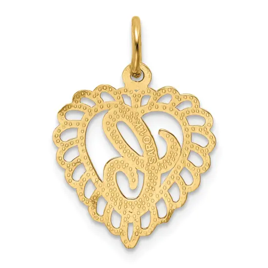 14K Yellow Gold Initial Letter C Heart Charm Pendant 23 X 15mm Jewerly {3}