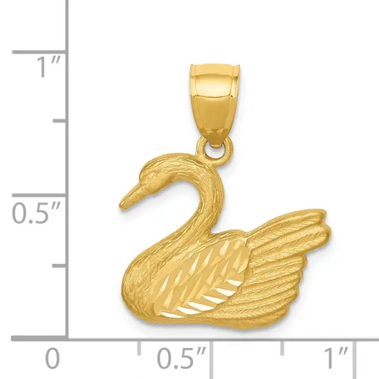 14K Gold Diamond Cut Swan Pendant Charm Jewelry 22.5mm x 18.5mm {4}