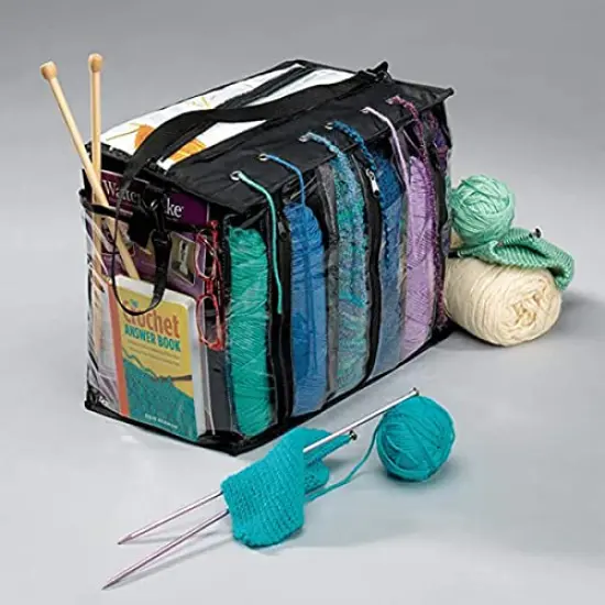 Knitting Organizer Portable Knitting Yarn Storage Bag With Multiple Pockets, Individual Compartments, Carrying Shoulder Strap - Clear Plastic Tote Bag For Needles, Crochets & Threads {2}