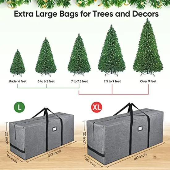 7.5 ft Christmas Tree Storage Bag, Heavy Duty 900D Oxford Fabric with Reinforced Handles and Dual Zippers Wide Opening, Extra Large Storage Container for Trees and Decorations (Grey) {6}