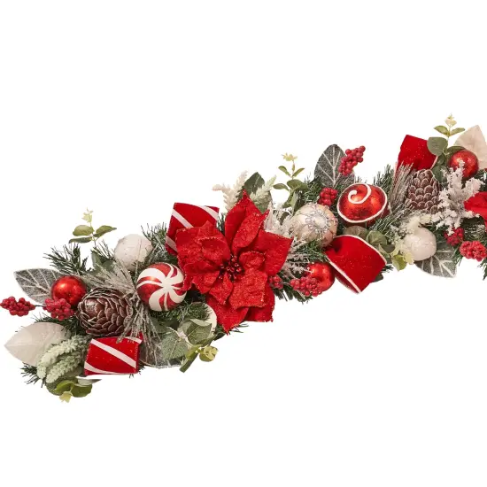 Red, Gold, Blue, Green Poinsettia, Magnolia Garland (Unlit) {4}