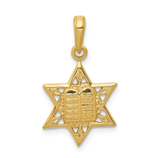 14K Gold Star Of David Tablets In Center Pendant Charm Jewelry 23 x 15 mm {1}