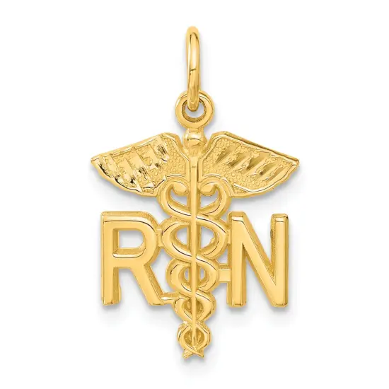 14K Gold RN Caduceus Charm Nurse Pendant FindingKing {1}