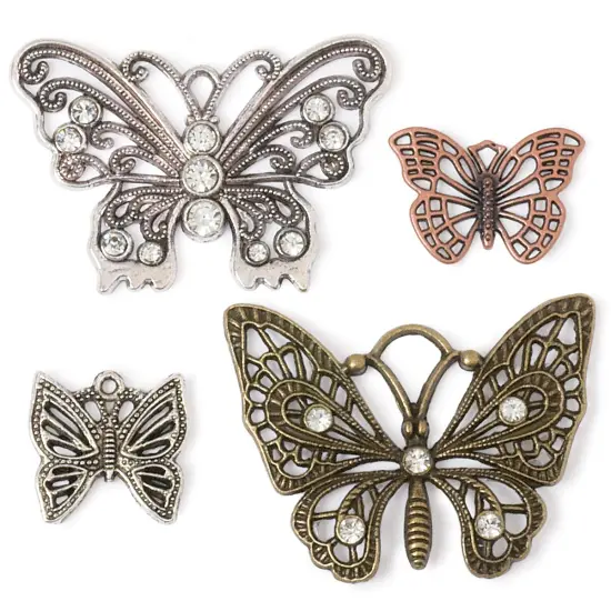 Solid Oak Steampunk Metal Accents 4/Pkg-Butterflies {3}