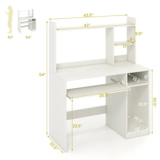 2-in-1 Computer Desk with Open Storage Shelves and Keyboard CPU Stand White {5}