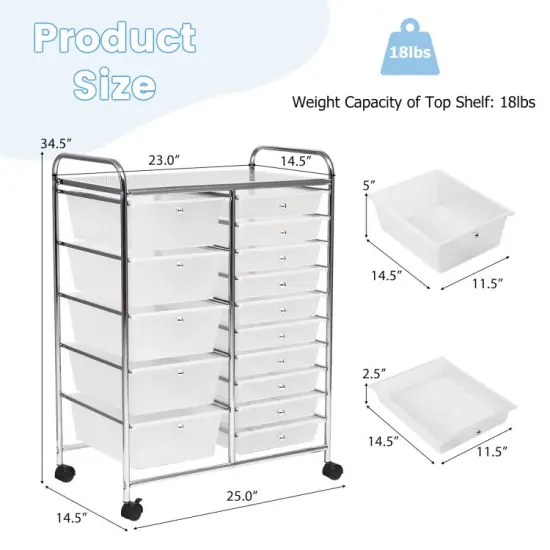 15-Drawers Multi-Use Rolling Storage Organizer Cart with Chrome Finish Steel Frame Perfect for Any Room Transparent {6}
