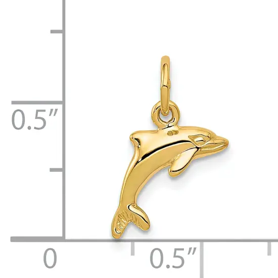 14K Yellow Gold Jumping Dolphin Pendant Charm Jewelry 16.3mm x 12.1mm {2}